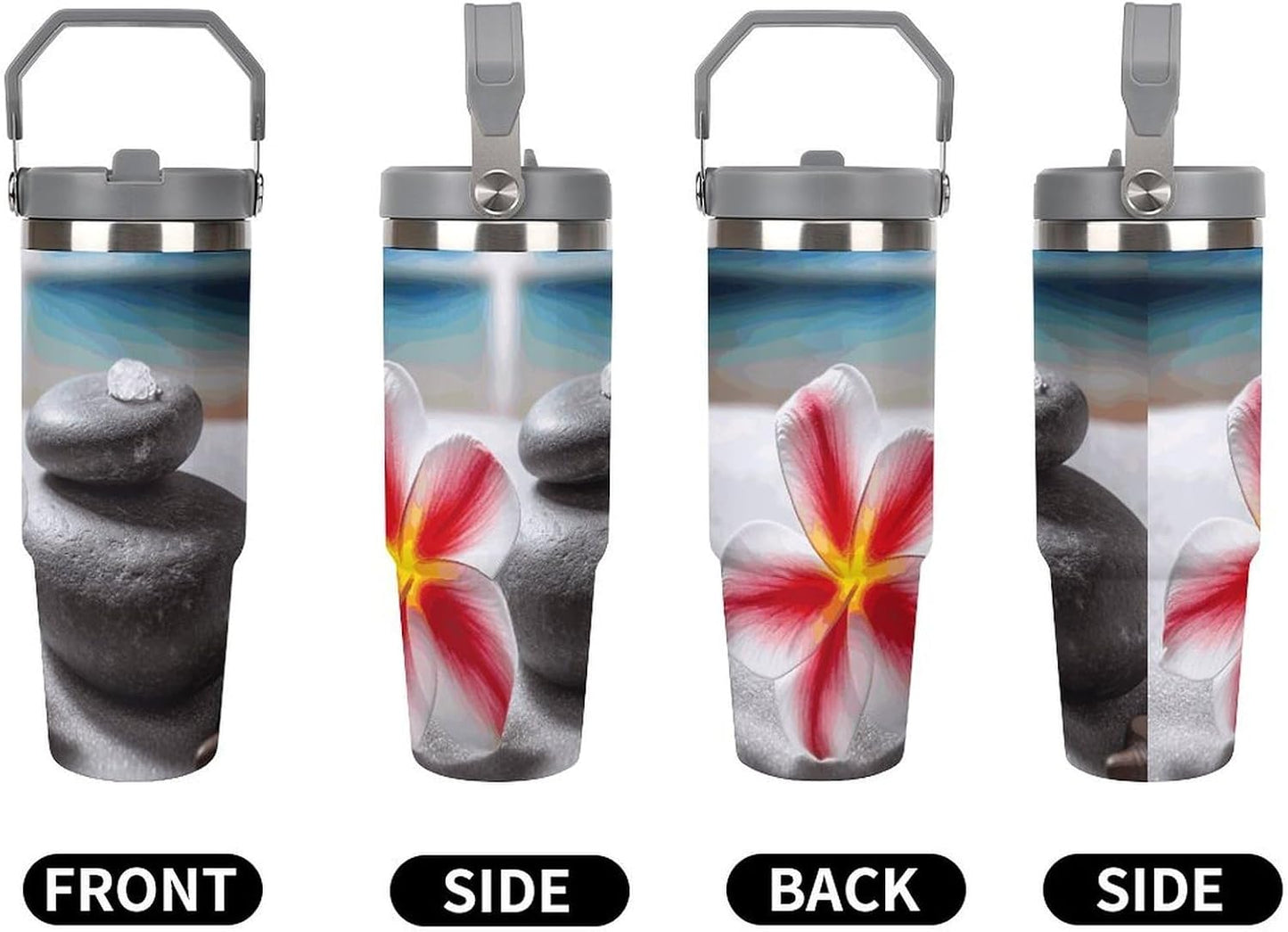 Stainless Steel Car Cup with Straw Tropical Floral Leaves Print Leakproof Tumbler Coffee Mug Double Wall Thermal Design for Hot Cold Beverages Perfect for Travel Home Car Use