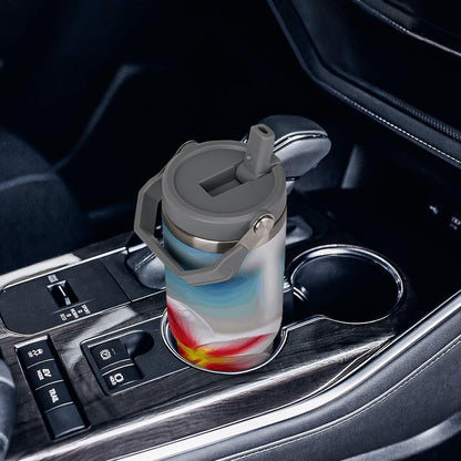 Stainless Steel Car Cup with Straw Tropical Floral Leaves Print Leakproof Tumbler Coffee Mug Double Wall Thermal Design for Hot Cold Beverages Perfect for Travel Home Car Use