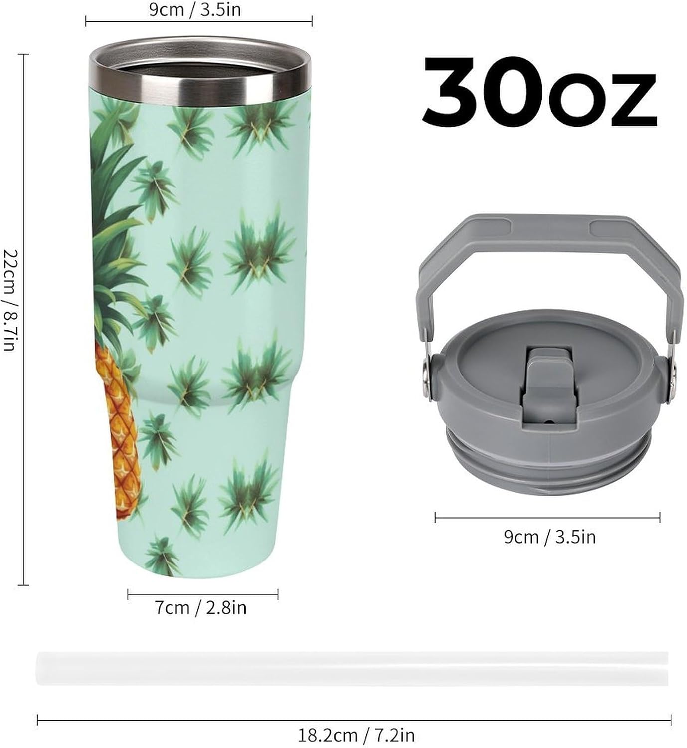 Stainless Steel Car Cup with Straw Tropical Floral Leaves Print Leakproof Tumbler Coffee Mug Double Wall Thermal Design for Hot Cold Beverages Perfect for Travel Home Car Use