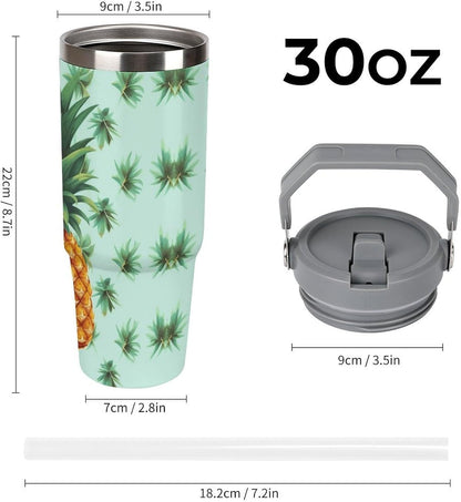 Stainless Steel Car Cup with Straw Tropical Floral Leaves Print Leakproof Tumbler Coffee Mug Double Wall Thermal Design for Hot Cold Beverages Perfect for Travel Home Car Use