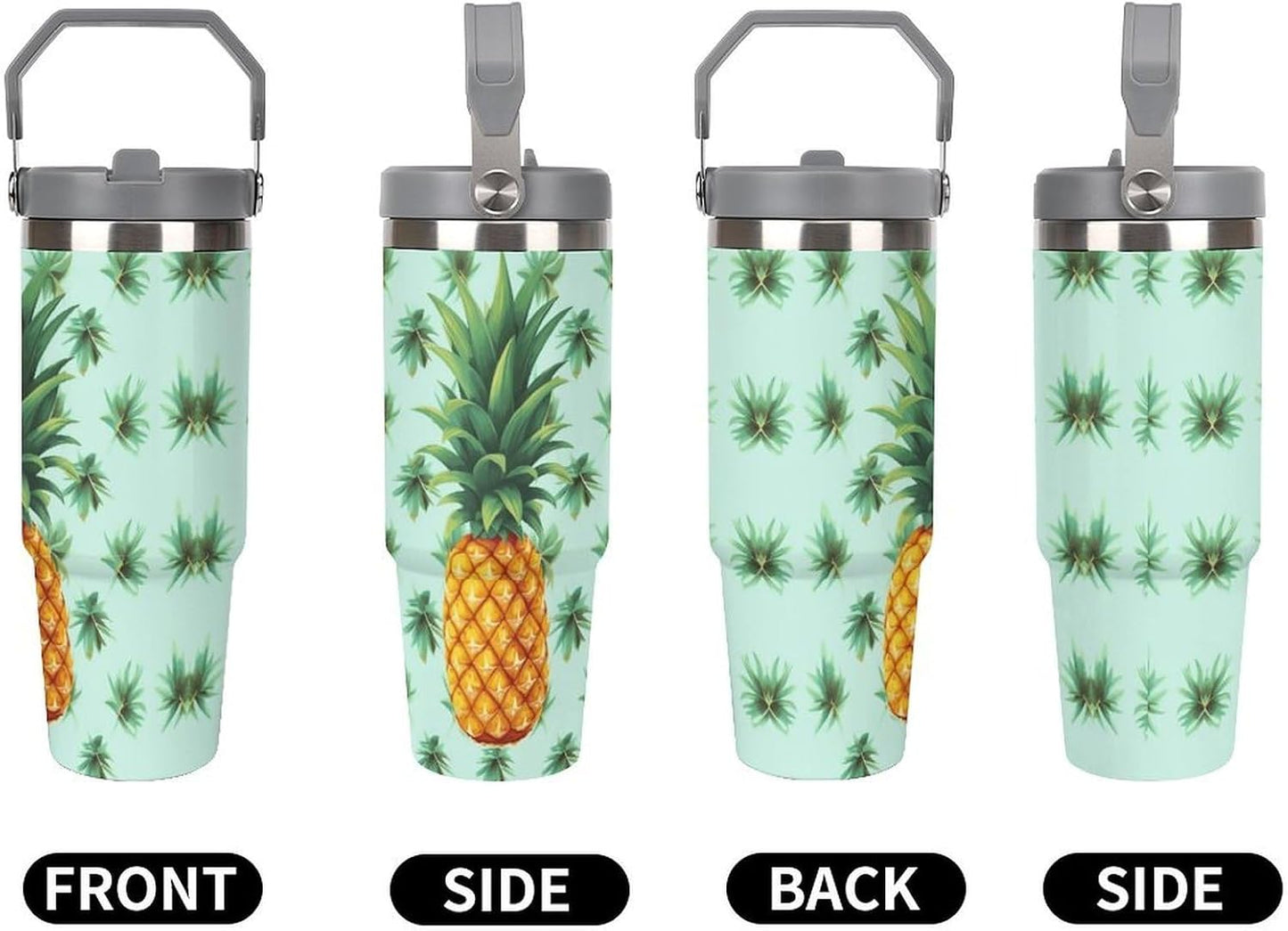Stainless Steel Car Cup with Straw Tropical Floral Leaves Print Leakproof Tumbler Coffee Mug Double Wall Thermal Design for Hot Cold Beverages Perfect for Travel Home Car Use