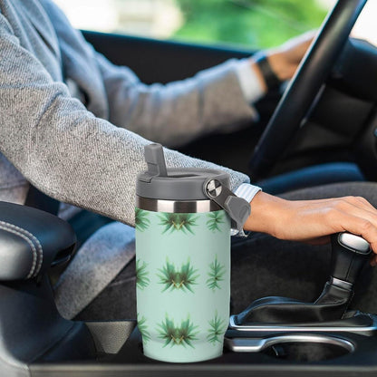 Stainless Steel Car Cup with Straw Tropical Floral Leaves Print Leakproof Tumbler Coffee Mug Double Wall Thermal Design for Hot Cold Beverages Perfect for Travel Home Car Use