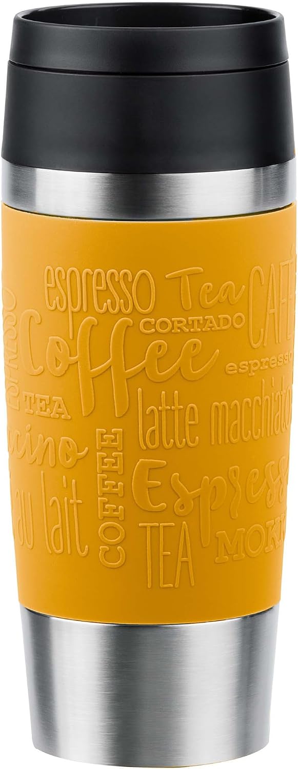 N20208 Travel Mug Classic Insulated Mug 0.36 Litres Comfort Screw Cap Stainless Steel 4 Hours Hot and 8 Hours Cold 100% Leak-Proof Dishwasher Safe 360° Drinking Opening Mustard Yellow