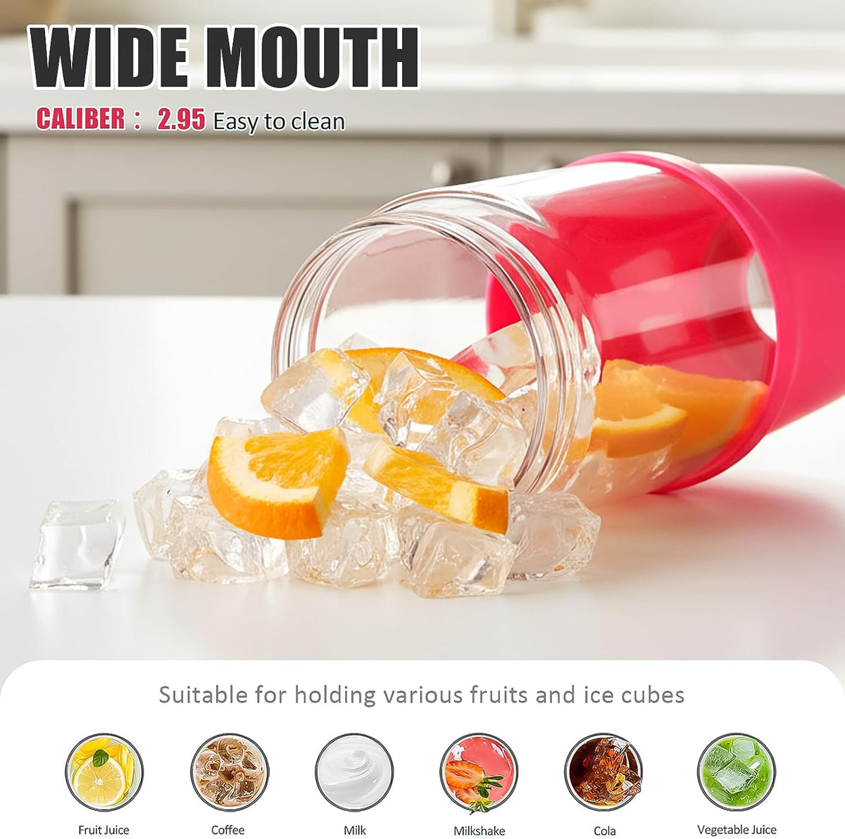 Glass Tumbler with Carry Handle, Clear Glass Water Bottle with Leakproof Lid, Spout Lid&Straw, BPA-Free, 32 oz, Black