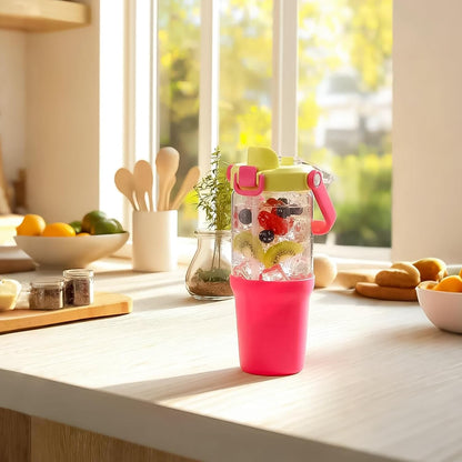 Glass Tumbler with Carry Handle, Clear Glass Water Bottle with Leakproof Lid, Spout Lid&Straw, BPA-Free, 32 oz, Black