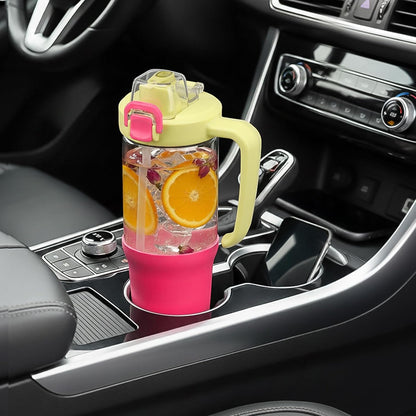 Glass Tumbler with Carry Handle, Clear Glass Water Bottle with Leakproof Lid, Spout Lid&Straw, BPA-Free, 32 oz, Black