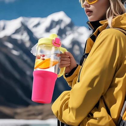 Glass Tumbler with Carry Handle, Clear Glass Water Bottle with Leakproof Lid, Spout Lid&Straw, BPA-Free, 32 oz, Black