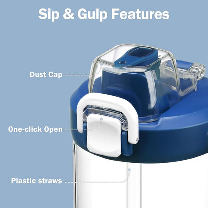 Glass Tumbler with Carry Handle, Clear Glass Water Bottle with Leakproof Lid, Spout Lid&Straw, BPA-Free, 32 oz, Black