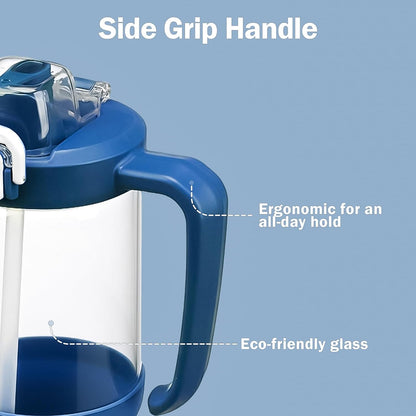 Glass Tumbler with Carry Handle, Clear Glass Water Bottle with Leakproof Lid, Spout Lid&Straw, BPA-Free, 32 oz, Black
