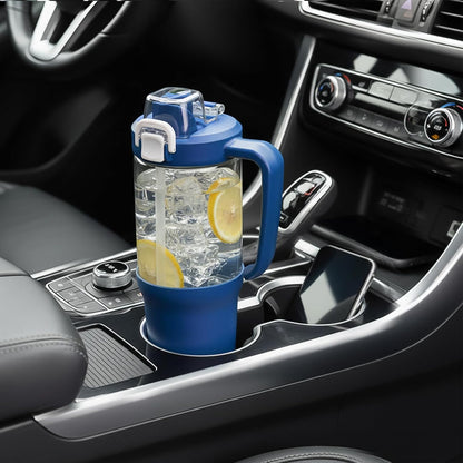 Glass Tumbler with Carry Handle, Clear Glass Water Bottle with Leakproof Lid, Spout Lid&Straw, BPA-Free, 32 oz, Black