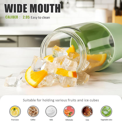 Glass Tumbler with Carry Handle, Clear Glass Water Bottle with Leakproof Lid, Spout Lid&Straw, BPA-Free, 32 oz, Black