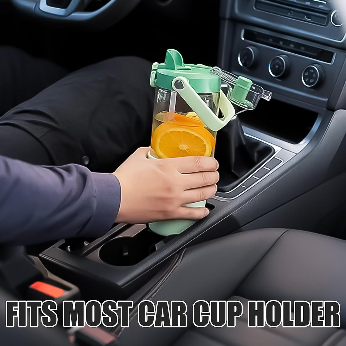 Glass Tumbler with Carry Handle, Clear Glass Water Bottle with Leakproof Lid, Spout Lid&Straw, BPA-Free, 32 oz, Black
