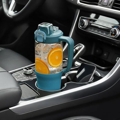 Glass Tumbler with Carry Handle, Clear Glass Water Bottle with Leakproof Lid, Spout Lid&Straw, BPA-Free, 32 oz, Black