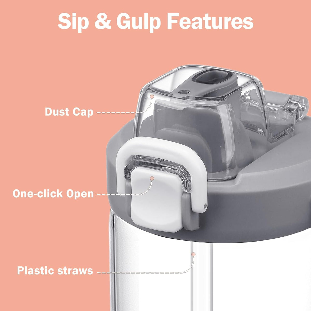 Glass Tumbler with Carry Handle, Clear Glass Water Bottle with Leakproof Lid, Spout Lid&Straw, BPA-Free, 32 oz, Black