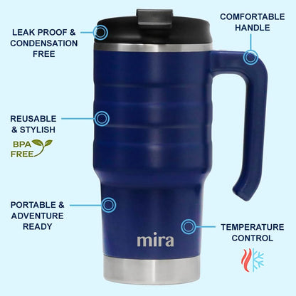 20 oz Insulated Travel Mug - Stainless Steel Coffee Cup with Spill-Proof Flip Lid & Handle - Hot/Cold Car Tumbler - Punch