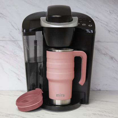 20 oz Insulated Travel Mug - Stainless Steel Coffee Cup with Spill-Proof Flip Lid & Handle - Hot/Cold Car Tumbler - Punch