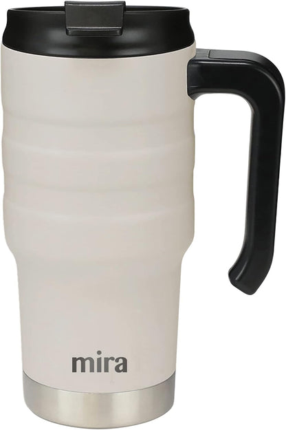 20 oz Insulated Travel Mug - Stainless Steel Coffee Cup with Spill-Proof Flip Lid & Handle - Hot/Cold Car Tumbler - Punch