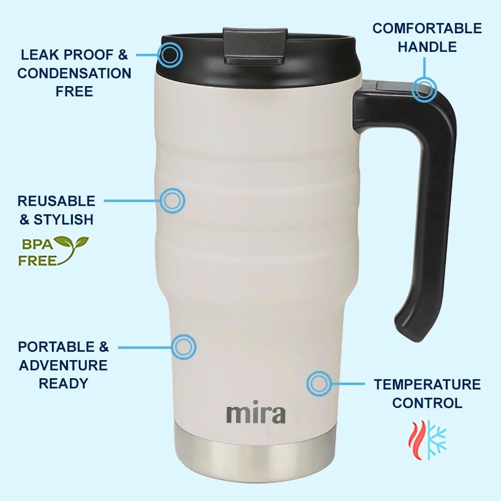 20 oz Insulated Travel Mug - Stainless Steel Coffee Cup with Spill-Proof Flip Lid & Handle - Hot/Cold Car Tumbler - Punch