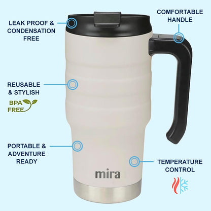 20 oz Insulated Travel Mug - Stainless Steel Coffee Cup with Spill-Proof Flip Lid & Handle - Hot/Cold Car Tumbler - Punch