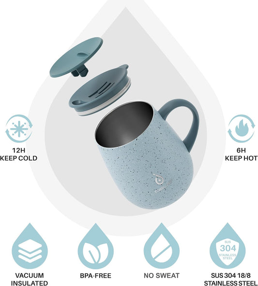 16 oz Insulated Coffee Mug with Lid and Handle (Eggshell Blue) - Colors B