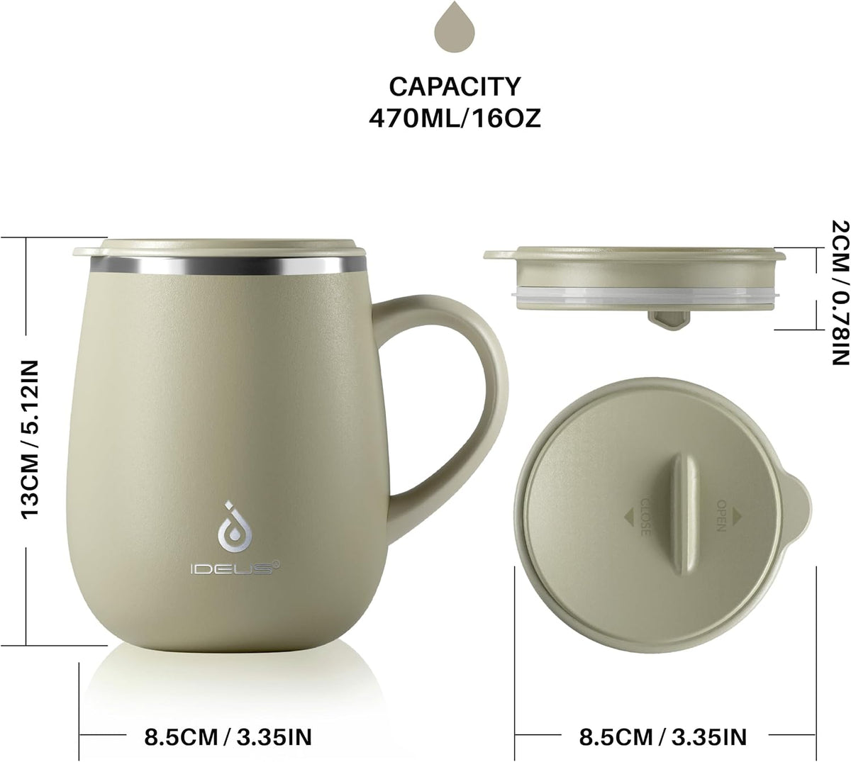 16 oz Insulated Coffee Mug with Lid and Handle (Eggshell Blue) - Colors B