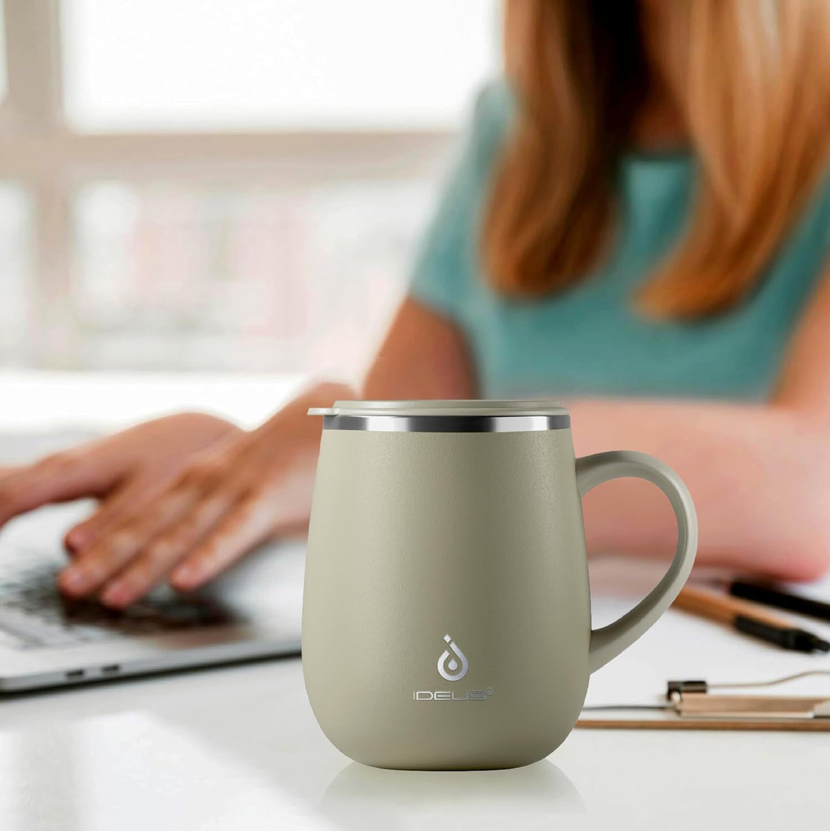 16 oz Insulated Coffee Mug with Lid and Handle (Eggshell Blue) - Colors B