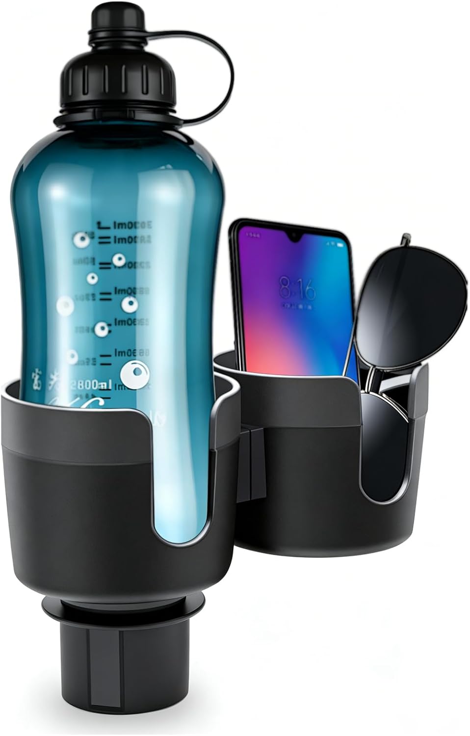Cup Holder Expander for Car, 2 in 1 Cup Holder Phone Mount with Adjustable Base, Car Cupholder Insert for Yeti Hydro Flasks Ramblers 16-40oz Cup Large Bottles Drink Mugs