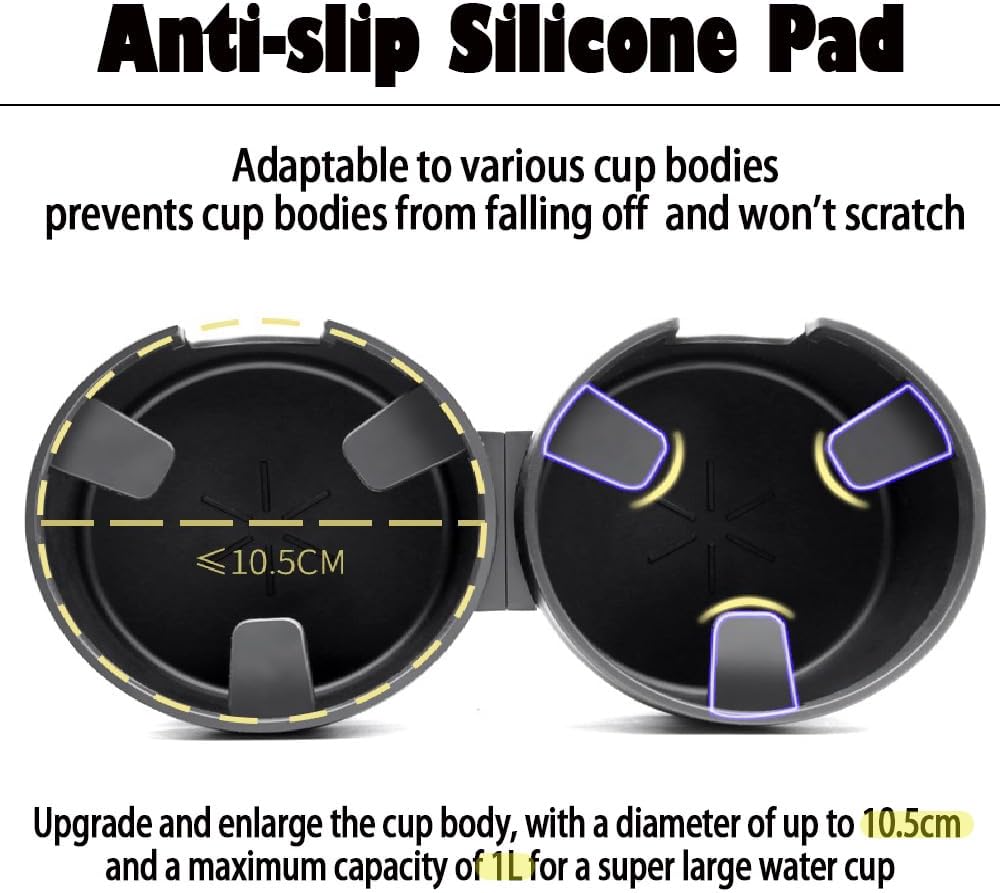 Cup Holder Expander for Car, 2 in 1 Cup Holder Phone Mount with Adjustable Base, Car Cupholder Insert for Yeti Hydro Flasks Ramblers 16-40oz Cup Large Bottles Drink Mugs
