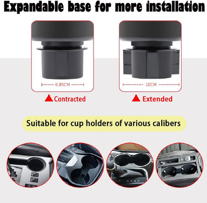 Cup Holder Expander for Car, 2 in 1 Cup Holder Phone Mount with Adjustable Base, Car Cupholder Insert for Yeti Hydro Flasks Ramblers 16-40oz Cup Large Bottles Drink Mugs