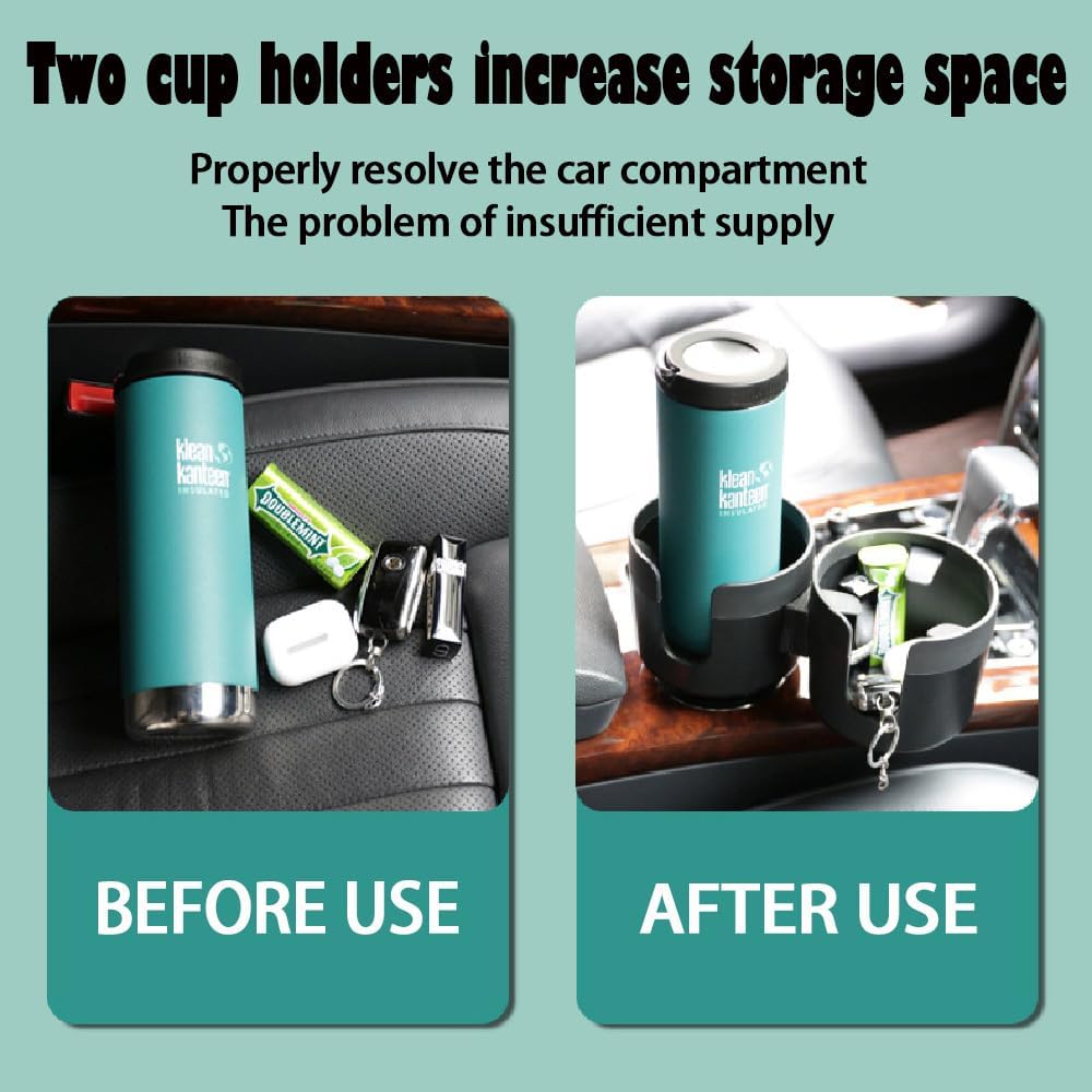 Cup Holder Expander for Car, 2 in 1 Cup Holder Phone Mount with Adjustable Base, Car Cupholder Insert for Yeti Hydro Flasks Ramblers 16-40oz Cup Large Bottles Drink Mugs