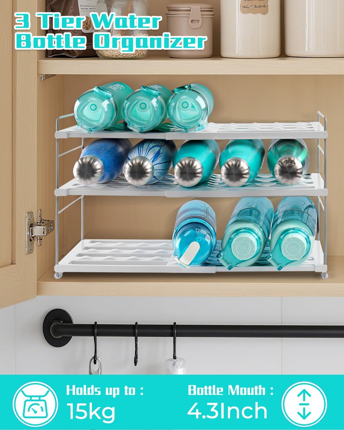3-Tier Expandable Water Bottle Organizer Holder for 12-40oz Tumblers