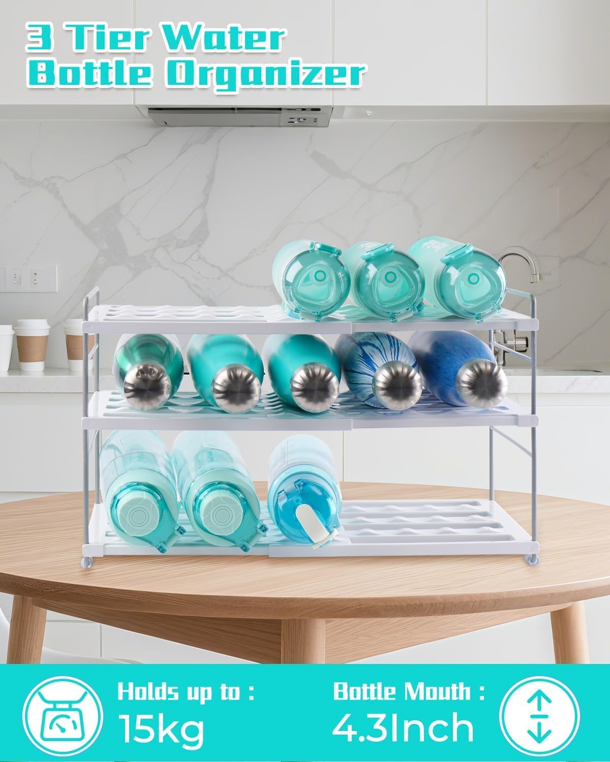 3-Tier Expandable Water Bottle Organizer Holder for 12-40oz Tumblers