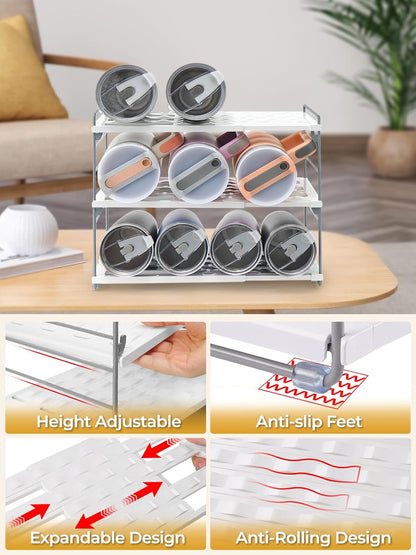 3-Tier Expandable Water Bottle Organizer Holder for 12-40oz Tumblers