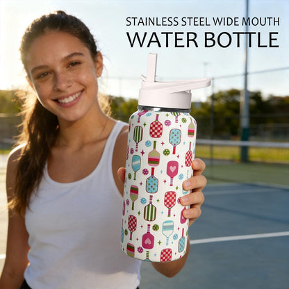 32 oz Pickleball Insulated Water Bottle with Straw - Pickleball Gym Hiking Sports Coffee Mug | Perfect Pickleball Gifts for Women, Pickleball Decor Accessories - Colors A