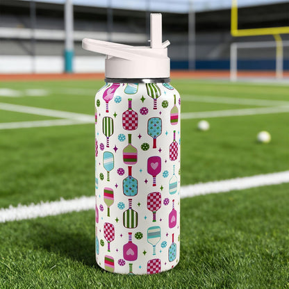 32 oz Pickleball Insulated Water Bottle with Straw - Pickleball Gym Hiking Sports Coffee Mug | Perfect Pickleball Gifts for Women, Pickleball Decor Accessories - Colors A