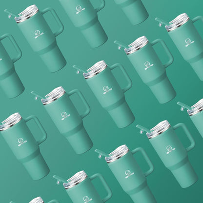 30/40/50 oz Tumbler with Handle, Water Bottles with Straw Lid, Insulated Stainless Steel Travel Mug Cup Holder Friendly, Keep Drinks Cold or Hot for Hours (Aqua, 40 oz)