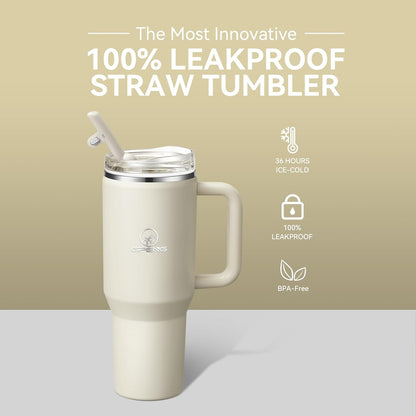 30/40/50 oz Tumbler with Handle, Water Bottles with Straw Lid, Insulated Stainless Steel Travel Mug Cup Holder Friendly, Keep Drinks Cold or Hot for Hours (Aqua, 40 oz)