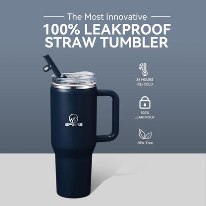 30/40/50 oz Tumbler with Handle, Water Bottles with Straw Lid, Insulated Stainless Steel Travel Mug Cup Holder Friendly, Keep Drinks Cold or Hot for Hours (Aqua, 40 oz)
