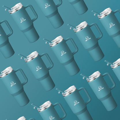 30/40/50 oz Tumbler with Handle, Water Bottles with Straw Lid, Insulated Stainless Steel Travel Mug Cup Holder Friendly, Keep Drinks Cold or Hot for Hours (Aqua, 40 oz)