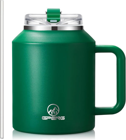 30/40/50 oz Tumbler with Handle, Water Bottles with Straw Lid, Insulated Stainless Steel Travel Mug Cup Holder Friendly, Keep Drinks Cold or Hot for Hours (Aqua, 40 oz)