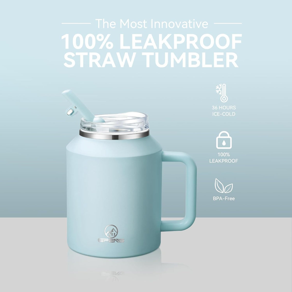 30/40/50 oz Tumbler with Handle, Water Bottles with Straw Lid, Insulated Stainless Steel Travel Mug Cup Holder Friendly, Keep Drinks Cold or Hot for Hours (Aqua, 40 oz)