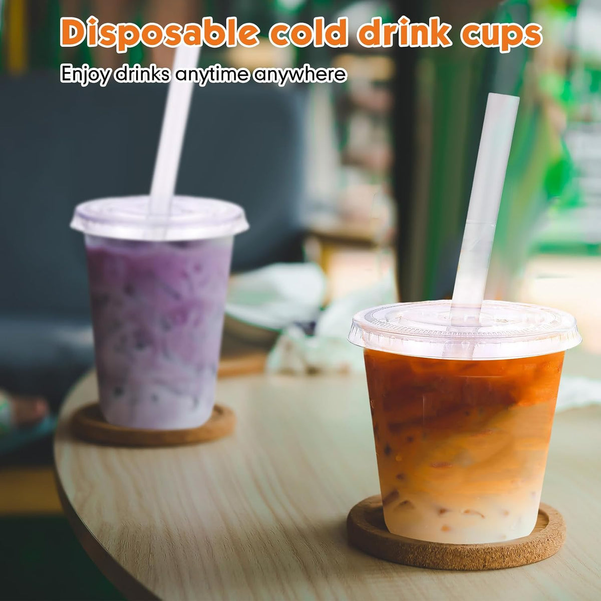 50 Sets Clear Plastic Cups with Lids, Straws and Stickers,12 oz