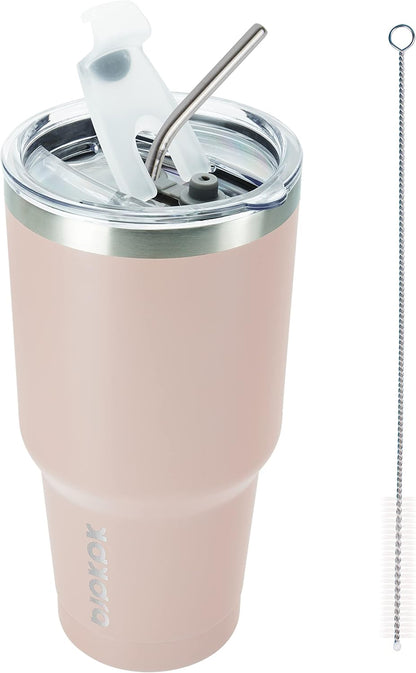 30 oz Tumbler with Lid and Straw, Insulated Stainless Steel Cup | Double Wall Vacuum, BPA Free, Leak Proof, Keeps Hot/Cold, Travel & Beach Ready, Car Holder Fit, Brick Red - Colors A