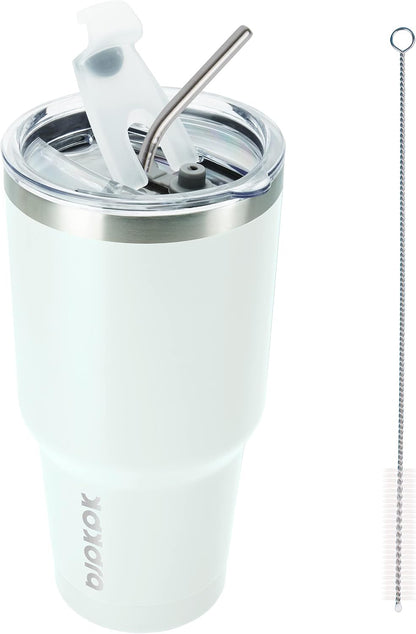 30 oz Tumbler with Lid and Straw, Insulated Stainless Steel Cup | Double Wall Vacuum, BPA Free, Leak Proof, Keeps Hot/Cold, Travel & Beach Ready, Car Holder Fit, Brick Red - Colors A
