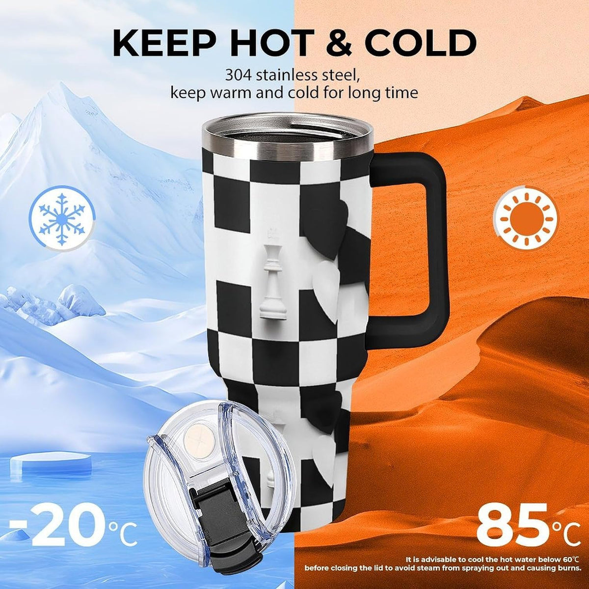 Leakproof Tumbler Vacuum Sealed Car Holder Friendly For Travel Simple Minimalist White Poppy Flower Pattern Coffee Mug Light Rose Red-style-27 - Colors E