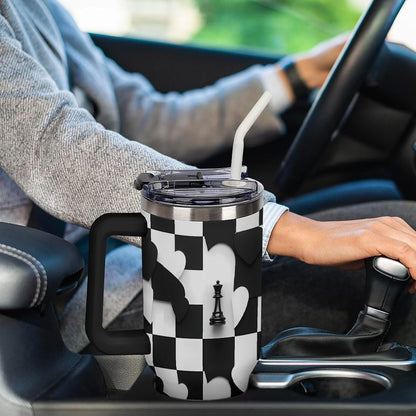 Leakproof Tumbler Vacuum Sealed Car Holder Friendly For Travel Simple Minimalist White Poppy Flower Pattern Coffee Mug Light Rose Red-style-27 - Colors E
