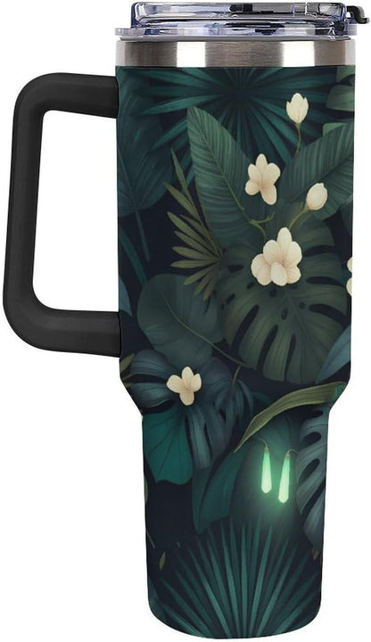 Leakproof Tumbler Vacuum Sealed Car Holder Friendly For Travel Simple Minimalist White Poppy Flower Pattern Coffee Mug Light Rose Red-style-27 - Colors E