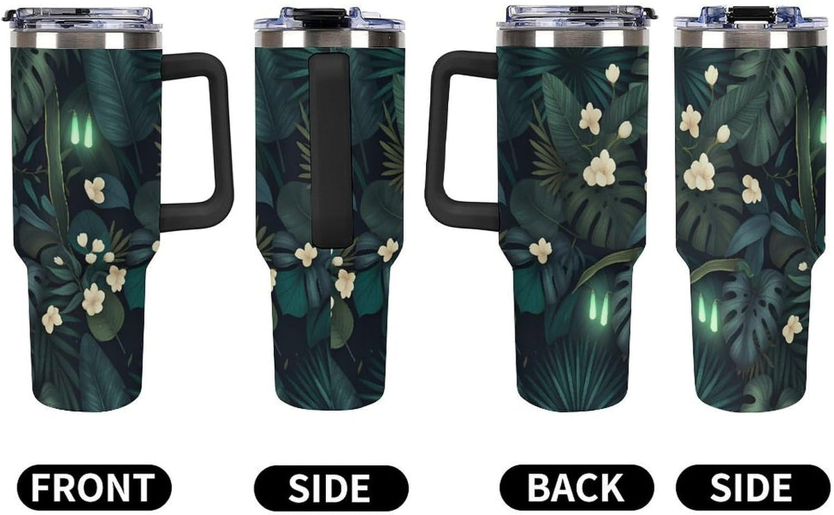 Leakproof Tumbler Vacuum Sealed Car Holder Friendly For Travel Simple Minimalist White Poppy Flower Pattern Coffee Mug Light Rose Red-style-27 - Colors E