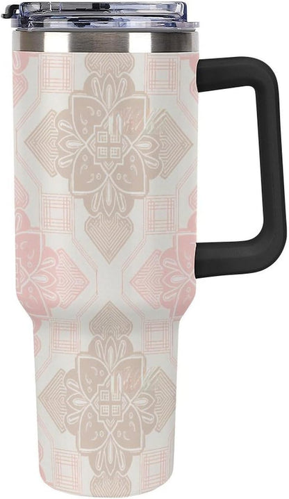 Leakproof Tumbler Vacuum Sealed Car Holder Friendly For Travel Simple Minimalist White Poppy Flower Pattern Coffee Mug Light Rose Red-style-27 - Colors E