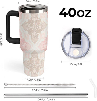 Leakproof Tumbler Vacuum Sealed Car Holder Friendly For Travel Simple Minimalist White Poppy Flower Pattern Coffee Mug Light Rose Red-style-27 - Colors E